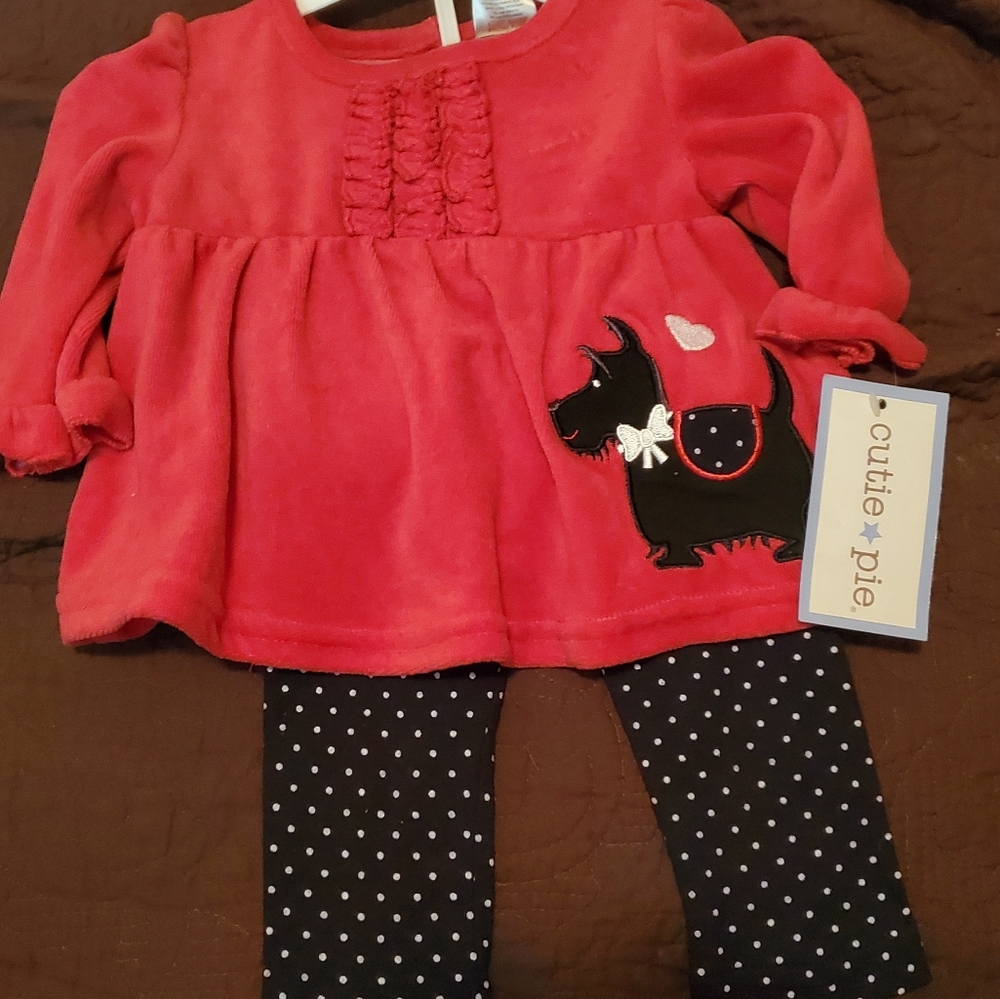 Cutie Pie 2-Pc Red & Black Polka Dot Set Sz 3-6m